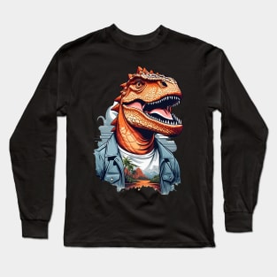 Dinosaur Roar Tropical Adventure AI Art Long Sleeve T-Shirt